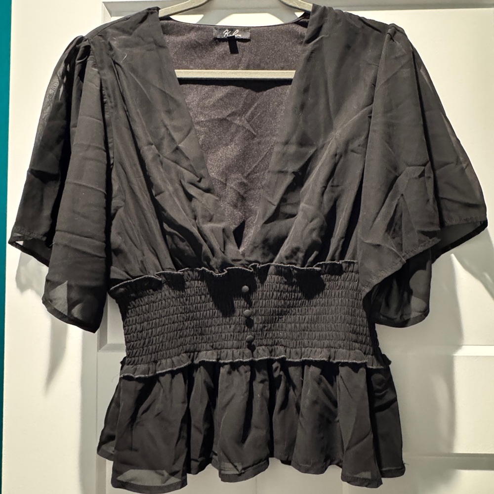 City Triangles Black Smocked Blouse